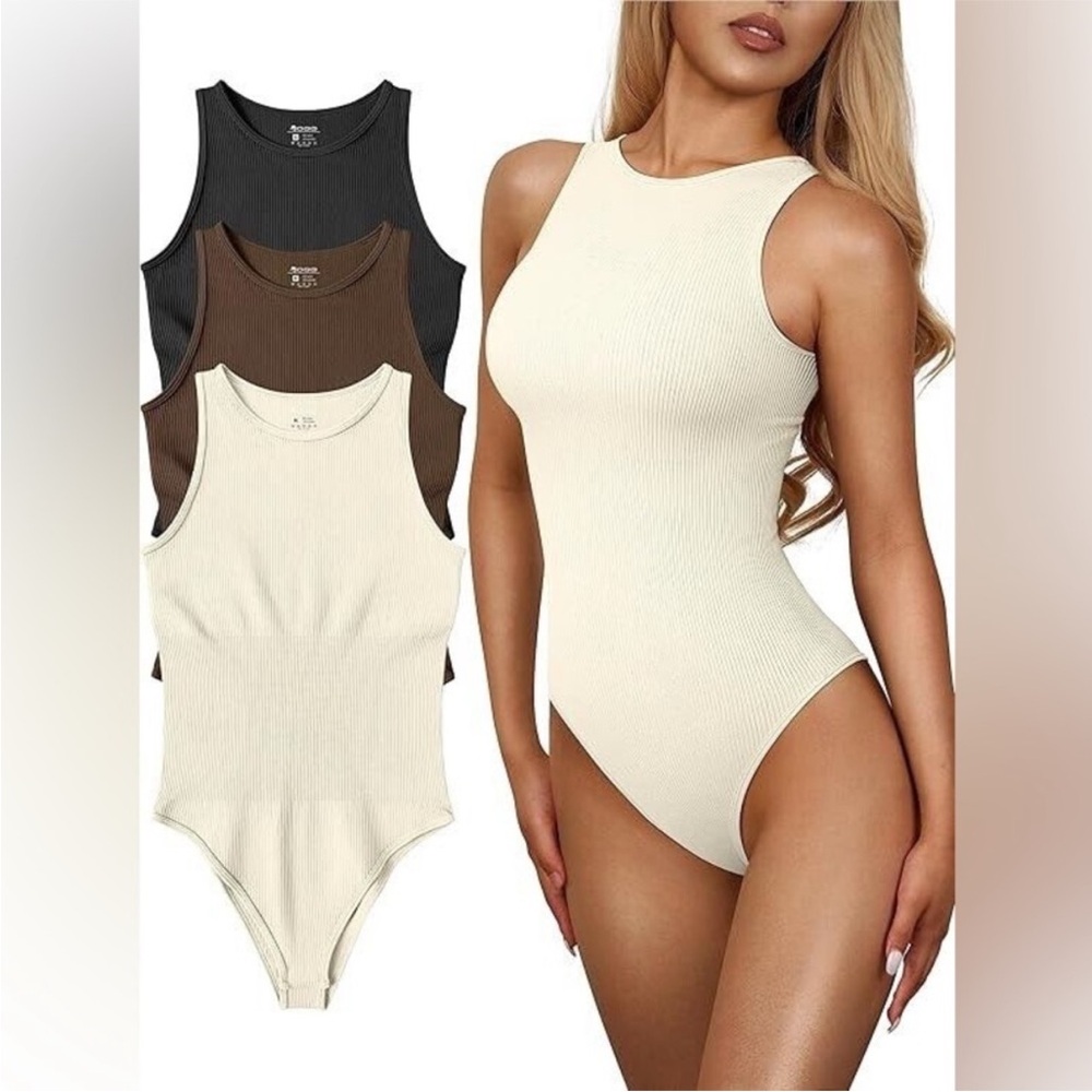 OQQ Sleeveless Ribbed Bodysuit - Cream